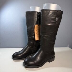 Frye and Co Tall Riding Boots Womens 11W-WC Black New Faux Leather Zip Knee High
